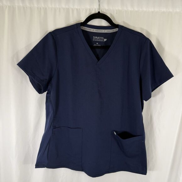 Fabletics Scrub Top Women's XL Navy Blue Vneck Short Sleeve Pockets - Picture 1 of 8